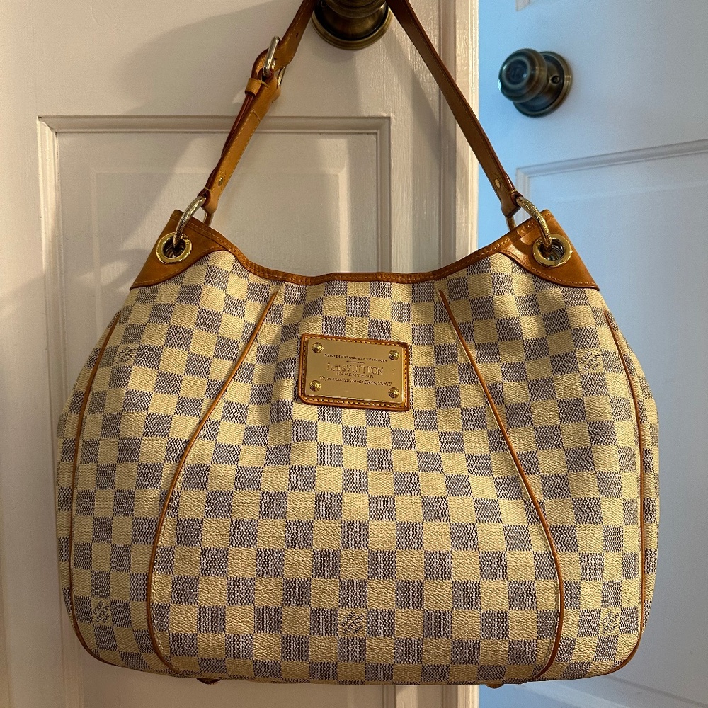 LOUIS VUITTON Galliera PM Shoulder Bag Damier Azur Leather